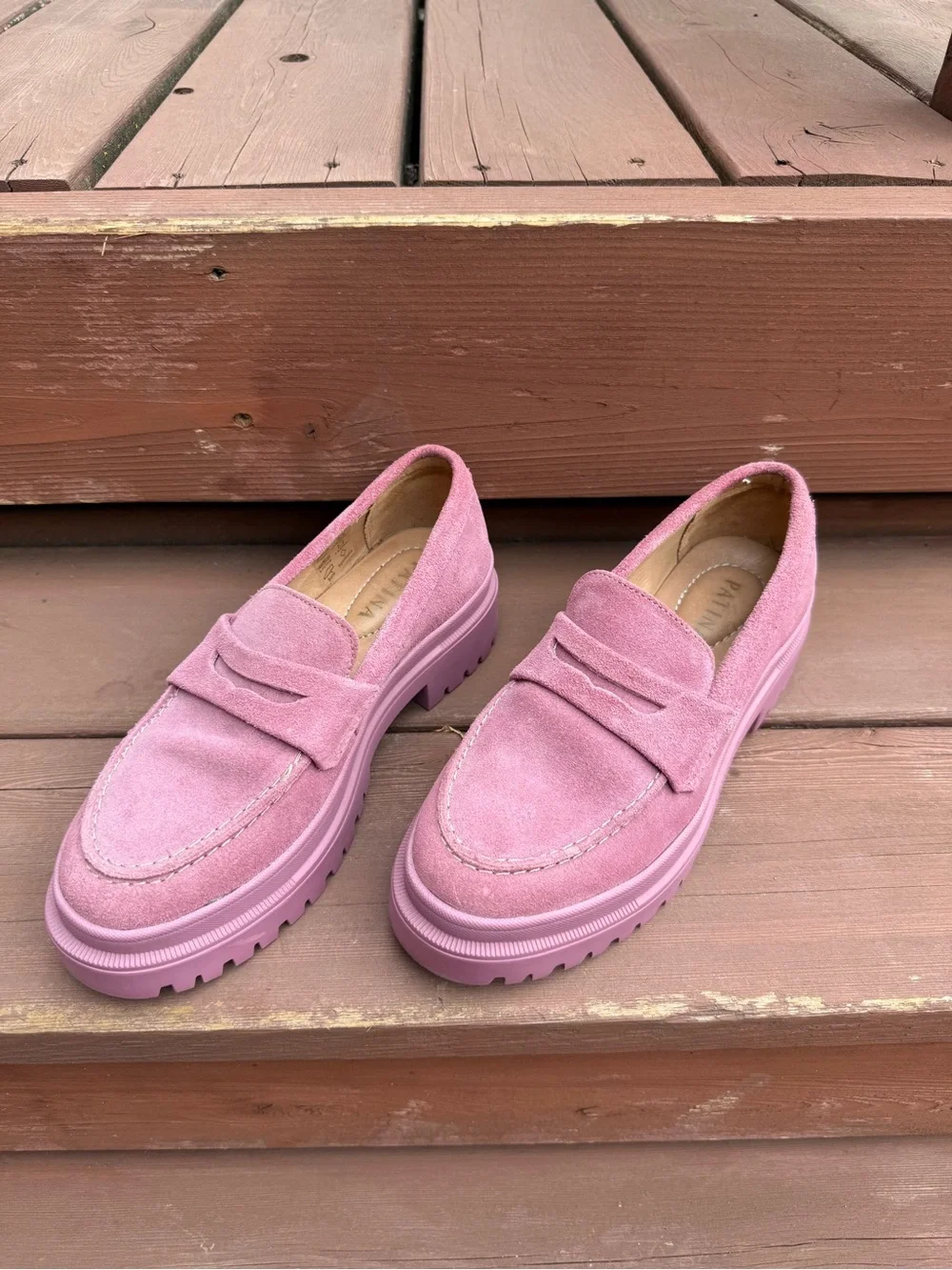 Portland Leather Patina Zoe Chunky Loafer Shoes Foxglove Pink suede